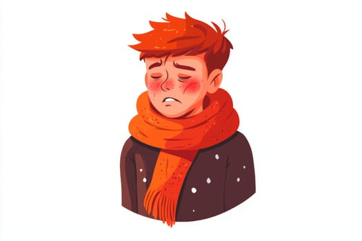 The sad man is dressed in warm clothes and a woolen scarf. A man has a cold, experiences autumn depression, and is depressed. High quality photo