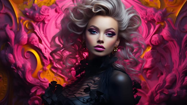 A captivating painting captures the essence of a woman with flowing blonde hair, bathed in a golden glow. The brushstrokes bring her ethereal beauty to life, evoking a sense of warmth and radiance.