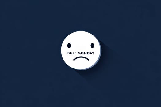 flat graphic pictogram of sad face with display BULE MONDAY text..