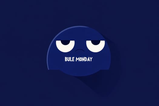 flat graphic pictogram of sad face with display BULE MONDAY text..