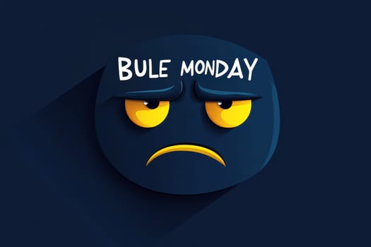 flat graphic pictogram of sad face with display BULE MONDAY text..