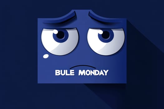 flat graphic pictogram of sad face with display BULE MONDAY text..