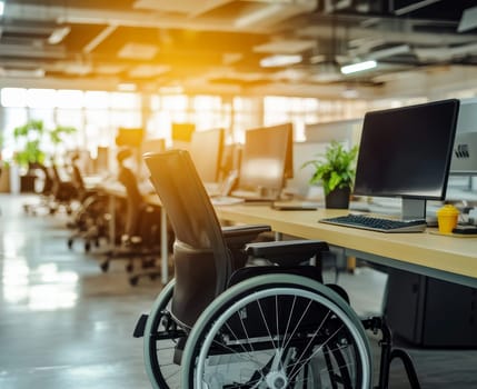 a wheelchair with a computer on desk in modern office ..