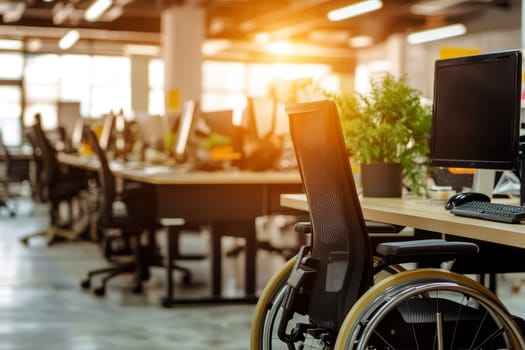 a wheelchair with a computer on desk in modern office ..