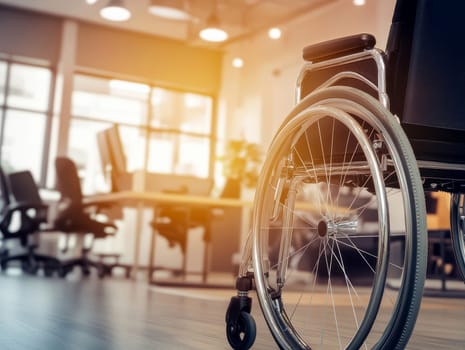 a wheelchair in modern office background. ai generative.