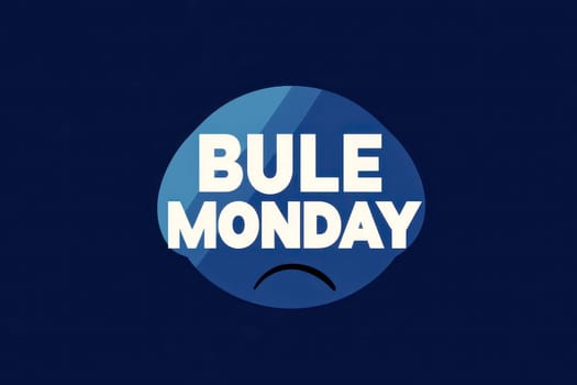 flat graphic pictogram of sad face with display BULE MONDAY text..