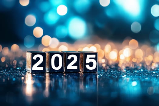 futuristic blocks show happy new year 2025,New Year celebration. High quality illustration