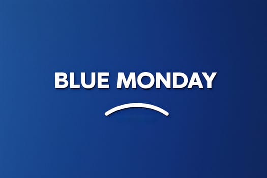 flat graphic pictogram of sad face with display BULE MONDAY text..
