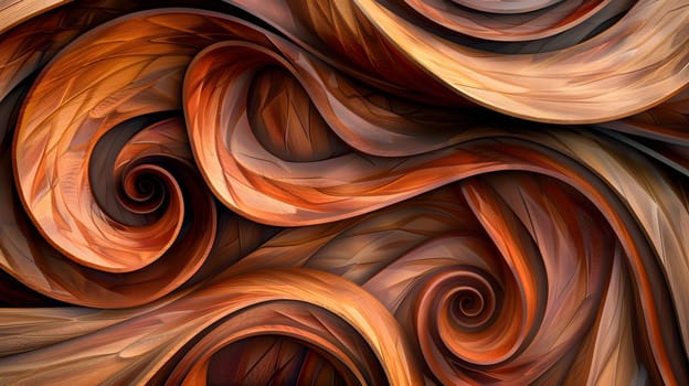Dynamic abstract design featuring swirling wooden textures in earthy tones
