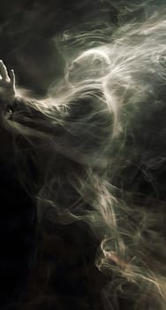 A spectral figure appears in a dark, ethereal mist, creating a surreal atmosphere