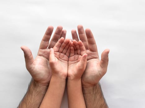 Generations united. Caring hands in a parent child relationship symbolizing family bond.