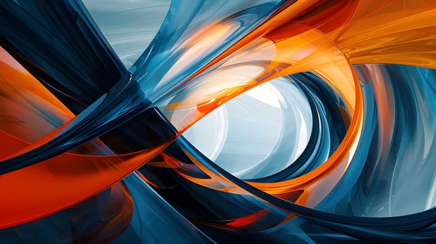 An electrifying blue and orange swirl with a serene white center, this painting captures the colorful essence of the sky and water in a vibrant art piece