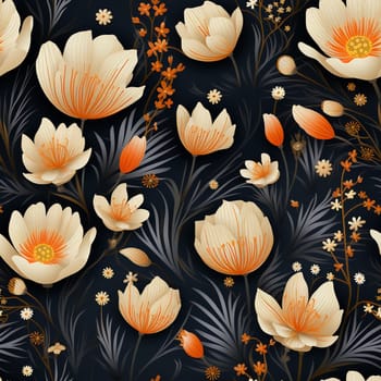 Seamless pattern tile background flowers and floral leaves plants. High quality photo