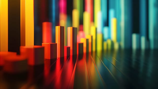 Vibrant bar graph with depth in focus, ideal for financial and business reports.