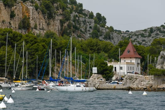Marseille, France - June 9, 2024 : Calanque of Marseille on the Coast of Provence, Calanques National Park seen from an excursion boat cruising, High quality 4k footage