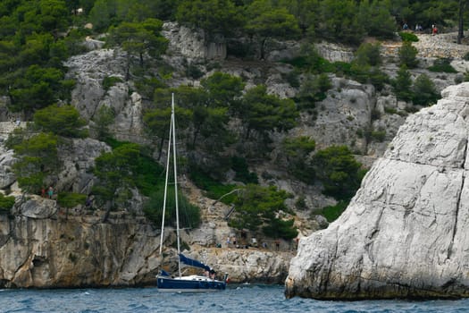 Marseille, France - June 9, 2024 : Calanque of Marseille on the Coast of Provence, Calanques National Park seen from an excursion boat cruising, High quality 4k footage