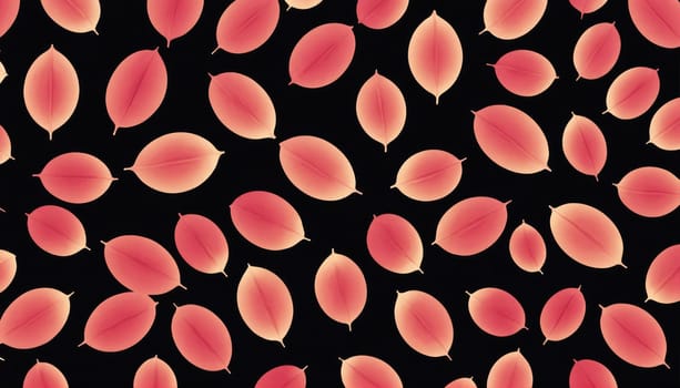 A flat lay of many pink leaves arranged in a random pattern against a black background. The leaves are oval-shaped and have a slight gradient effect, with lighter edges and darker centers.