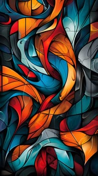 The painting resembles a stained glass window with vibrant colors and intricate patterns. It showcases the creativity of art through the use of different tints and shades on glass fixtures