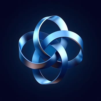Three electric blue rings intertwined in a knot on a dark blue background. The design resembles a sleek automotive logo, with symbols of metal, gas, and neon graphics