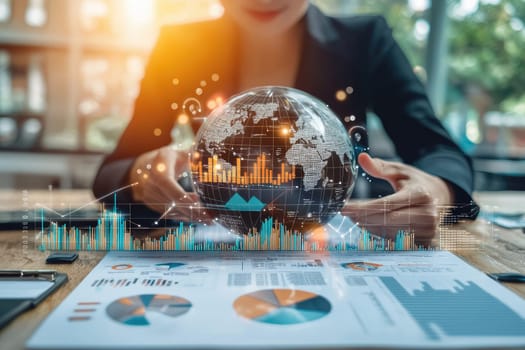 A modern digital workspace featuring charts and graphs, emphasizing data analysis and supply chain insights. Ideal for business and technology themes.