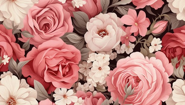 Seamless pattern tile background flowers and floral leaves plants. High quality photo