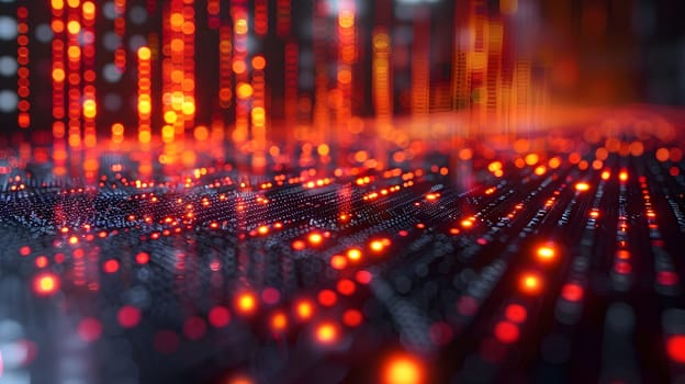 Dynamic red digital data lines and matrix vibrant background with a futuristic feel