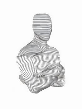 Artistic representation of the human form using monochrome stripes and lines