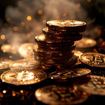 A stack of golden coins bearing the letter B on them, representing a symbol of wealth and prosperity. These coins are a valuable form of currency in the world of treasure and money handling