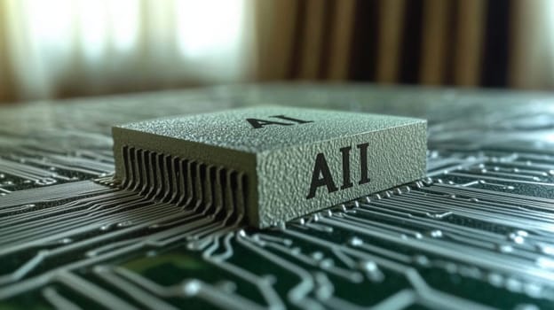 Ai chip connects to a circuit board, showing the power of artificial intelligence in technology. This image represents computing's future and ai's potential