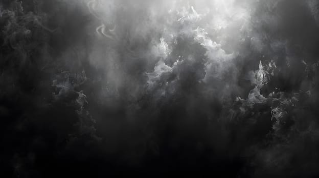 A monochromatic image capturing the atmosphere of a cloudy sky with the sun peeking through, creating a stunning contrast of light and shadow in the natural landscape