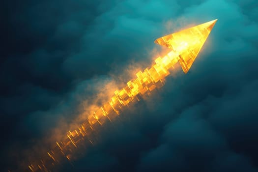 This captivating image features a bright arrow pointing upward, symbolizing progress and achievement. Its dynamic design includes glowing elements against a clouded background, perfect for conveying growth and inspiration.