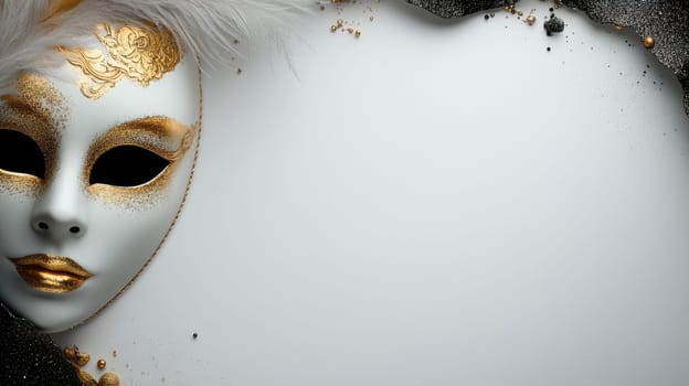 Enigma of celebration: carnival Venetian mask symbolizing secrecy, extravagance, crafted with exquisite detail, capturing spirit of centuries old traditions, mystique of masked revelers