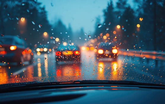 Cautious drive: vehicle carefully maneuvers on a slick road, illustrating the significance of maintaining control and awareness in adverse weather conditions to ensure safety and prevent accidents