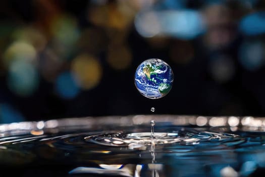 A stunning, perfectly spherical drop of water reflecting Earth, showcasing the beauty of nature in captivating detail and clarity. Ideal for artistic exploration.