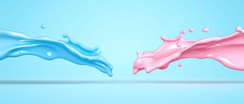 playful combination of light blue and pink water splashes creates vibrant scene.