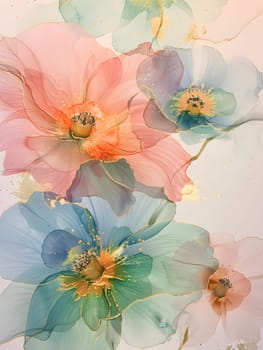 A detailed watercolor painting featuring vibrant flowers on a clean white background, showcasing intricate patterns and botanical beauty