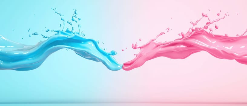 vibrant splash of blue and pink paint creates playful scene.
