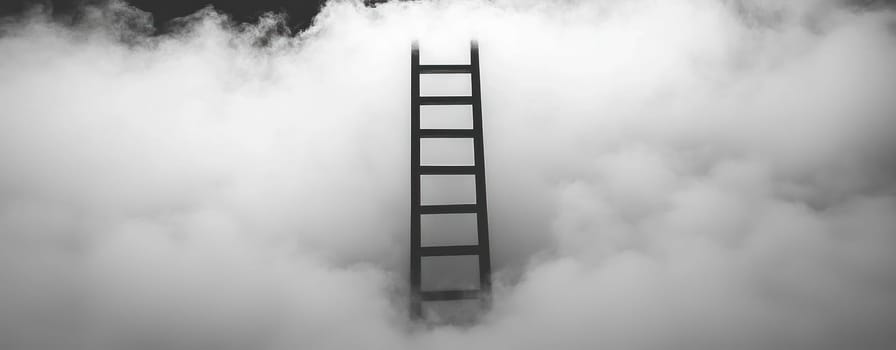 ladder reaching up into clouds symbolizes aspiration and dreams.