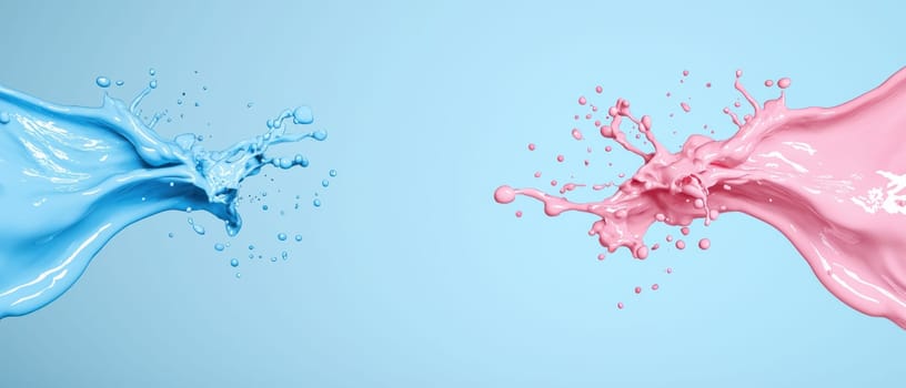 playful combination of light blue and pink water splashes creates vibrant scene.