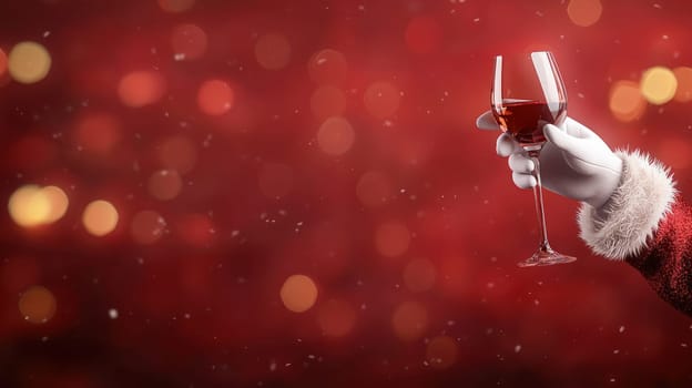 Cheers to festive season with glass of wine in hand.