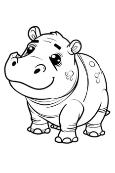 A cartoonstyle black and white illustration of a toy hippopotamus, a carnivorous mammal with big eyes and a large snout, drawn in a simple and charming font