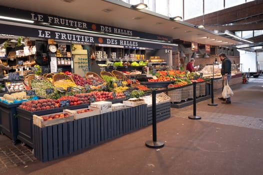 France, Rouen, August 4, 2023, Fresh fruit on sale at a market stall in Rouen, Normandy High quality photo