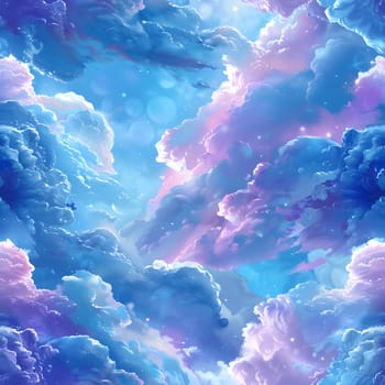A mesmerizing art piece capturing the beauty of a blue and purple cloudy sky with swirling cumulus clouds, creating a stunning natural landscape