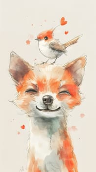A creative painting of a carnivore dog with a bird perched on its head. The artwork showcases an artistic representation of a dog breed with a striking snout, painted with delicate art paint