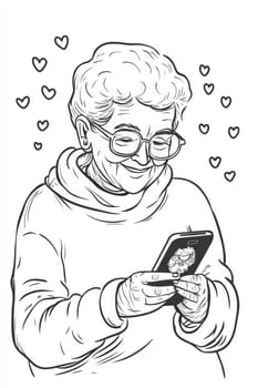 An elderly woman with a phone in her hands on a white background. High quality photo