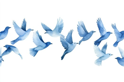 A flock of birds drawn with blue paint. High quality photo