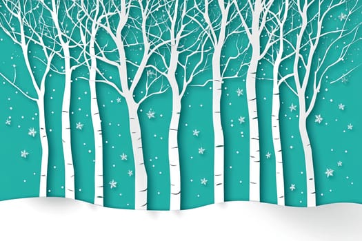 Image of birch forest in winter on blue background. High quality photo