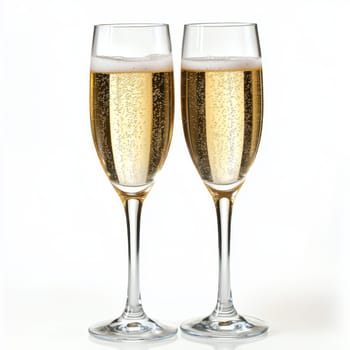 Two glasses of champagne on a white background. High quality photo
