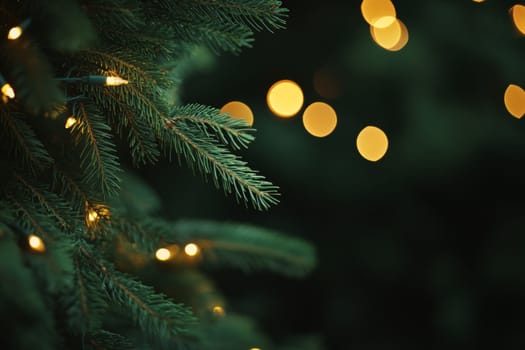 A Christmas tree decorated with a garland. Blurred background, bokeh. High quality photo