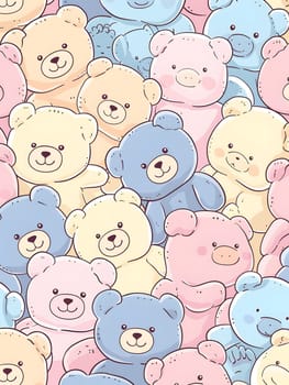 Cute and colorful cartoon teddy bears pattern, perfect for kids' designs and decor